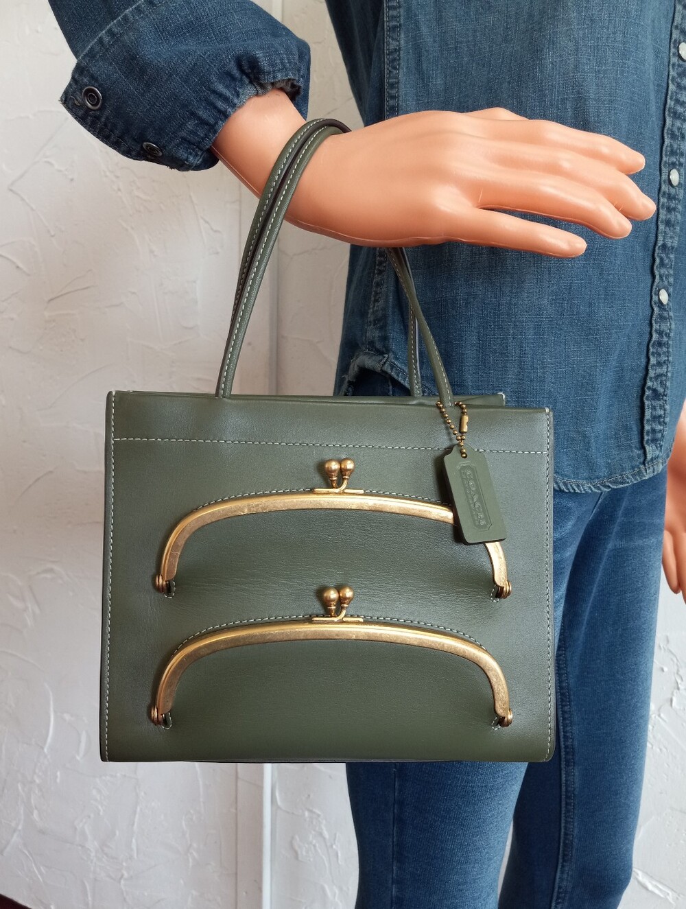 Coach Cashin Carry Tote 22, Double Kisslock, Green - Picture 1 of 15